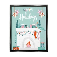 Stupell Industries Happy Holidays Festive Mantel Stockings Framed Floater Canvas Wall Art
