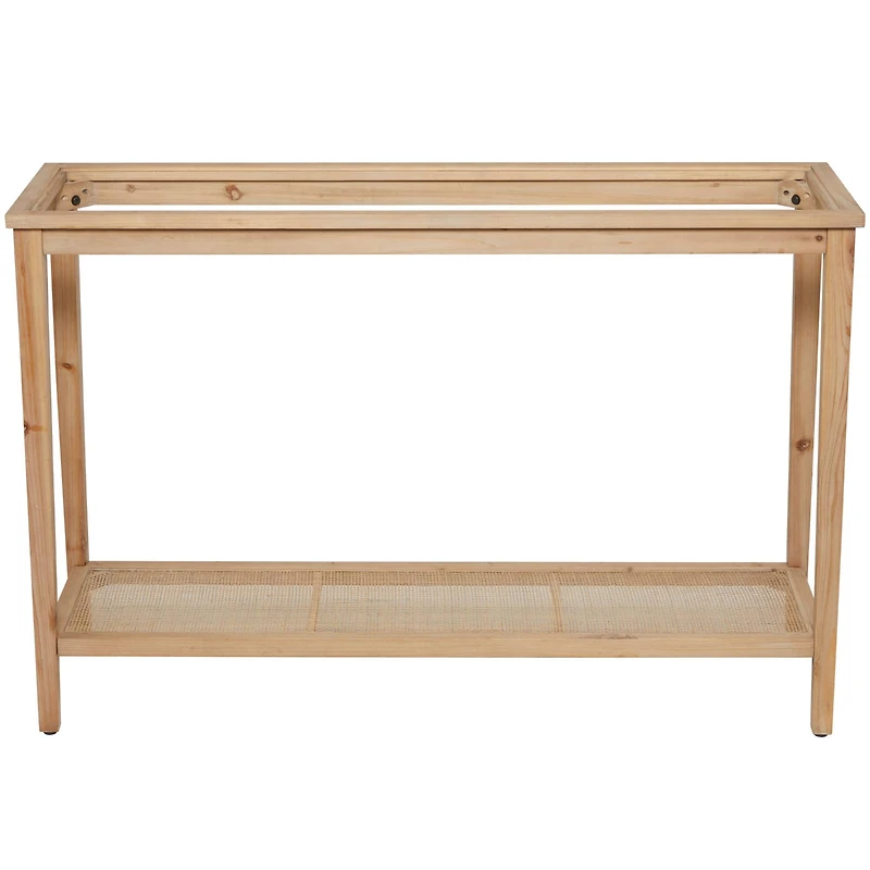 32" Natural Brown Wood Shelf Console Table
