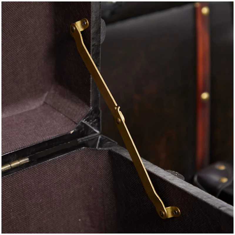 Dark Brown Faux Leather Studded Trunk with Latches & Handles Set