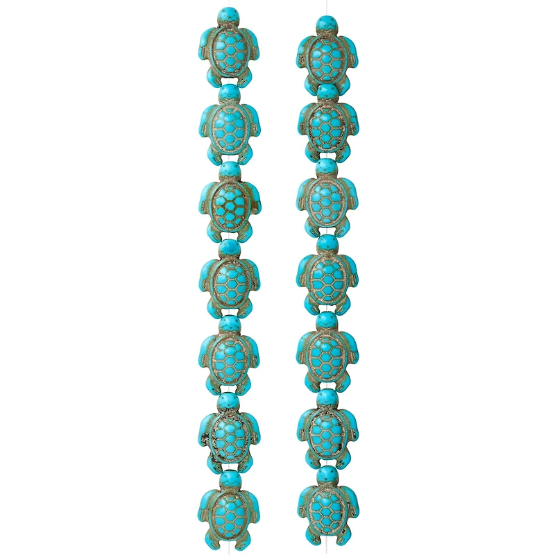 12 Pack:  Turquoise Dyed Reconstituted Stone Turtle Beads, 18mm by Bead Landing™