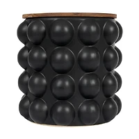 Hello Honey® 10" Round Matte Black Stoneware Waste Bins with Raised Dots & Removable Natural Acacia Wood Rim, 2ct.