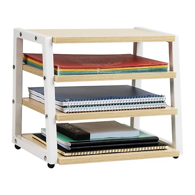 Mind Reader 4-Tier Desk Organizer, File Storage, Documents, Office, Metal, MDF, White