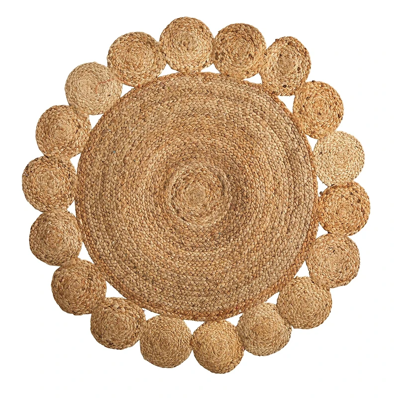 3ft. x 3ft. Hand Braided Mandala Jute Round Rug