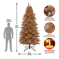 10ft. Pre-Lit Rose Gold Metallic Artificial Christmas Tree, White LED Lights