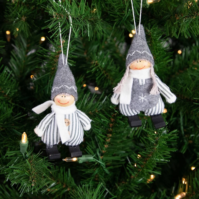 5.5" Gray & White Plush Twin Christmas Ornament Set