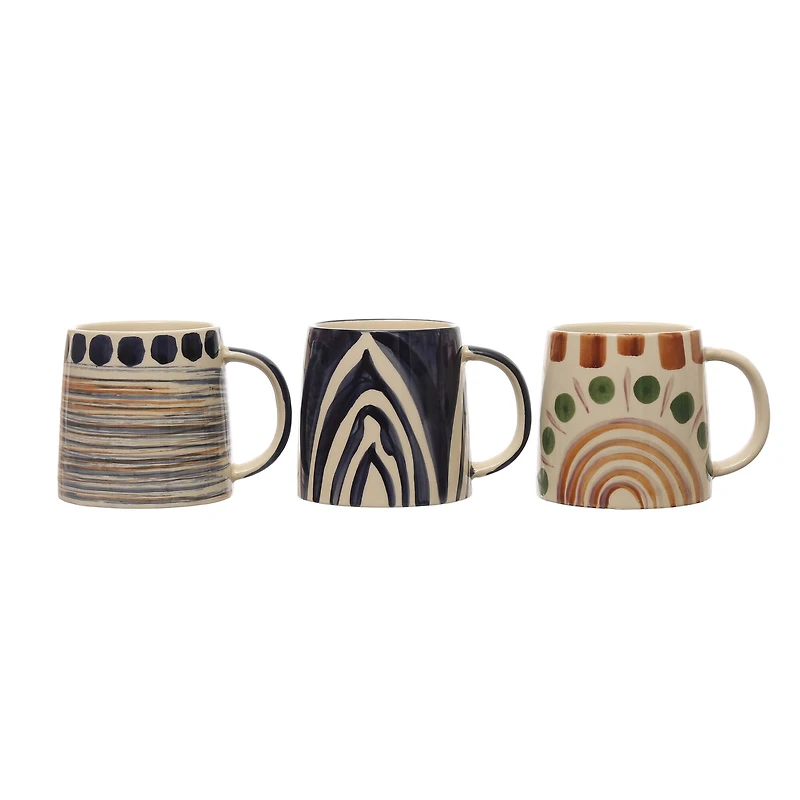 Hello Honey® 4.25" Geometric Print Stoneware Mug Set