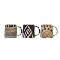 Hello Honey® 4.25" Geometric Print Stoneware Mug Set