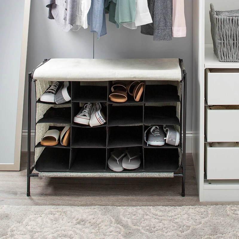 Simplify Black 16 Compartment Shoe Cubby