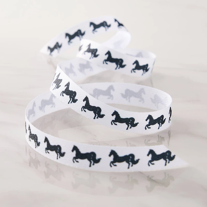 5/8" x 7yd. & Horses Faux Linen Ribbon by Celebrate It® Classic