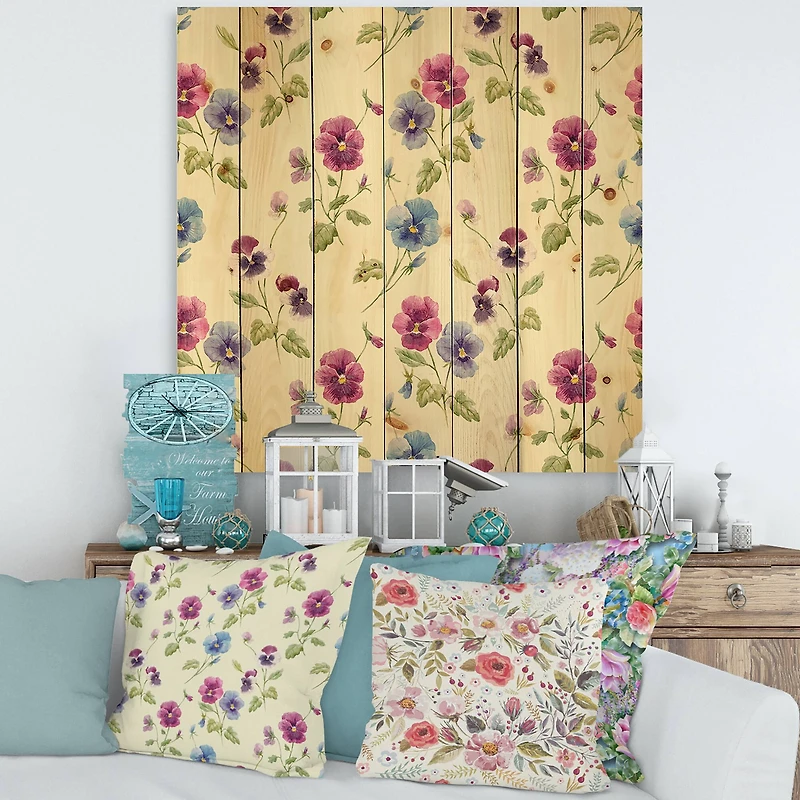 Designart - Pink and Blue Pansy Flowers I