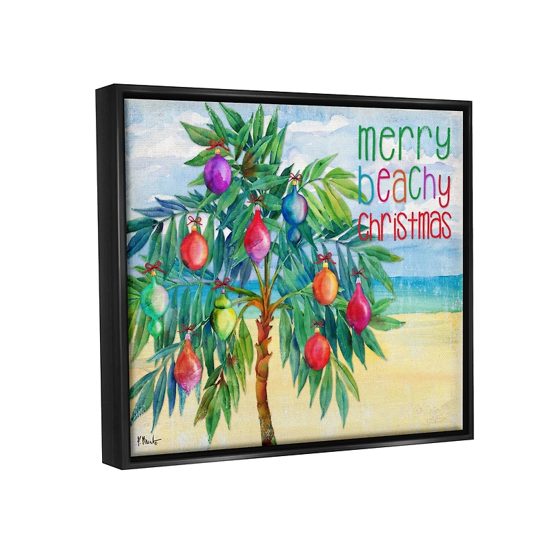 Stupell Industries Merry Beachy Christmas Holiday Palm Framed Floater Canvas Wall Art