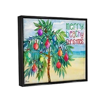 Stupell Industries Merry Beachy Christmas Holiday Palm Framed Floater Canvas Wall Art
