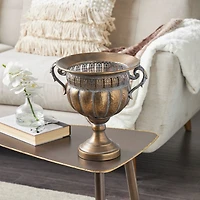 12" Bronze Hammered Urn-Shaped Metal Vase with Cut Out Details