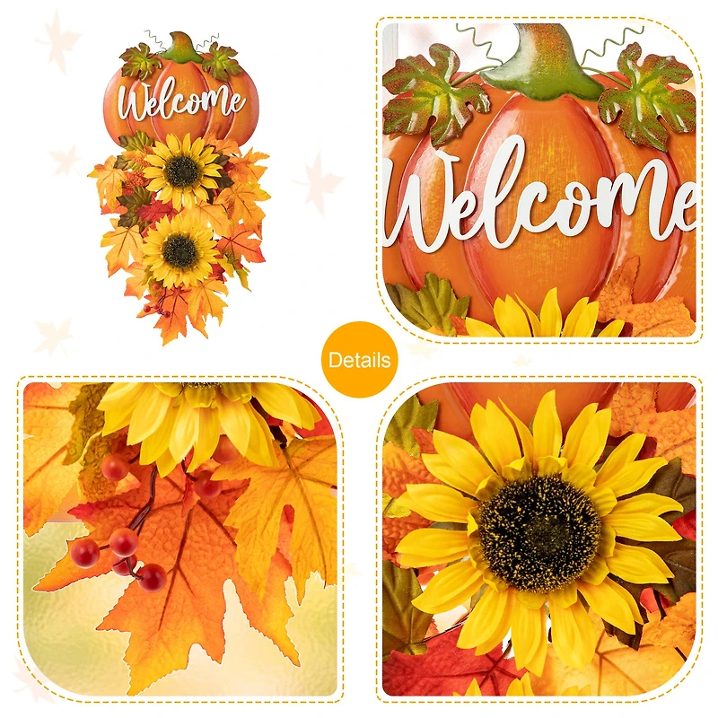 Glitzhome® 22.5" Fall Metal Pumpkin & Sunflower Wall Décor