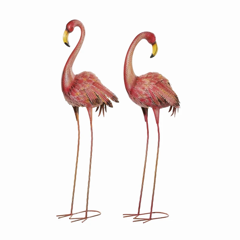Pink Flamingo Garden Sculpture Set