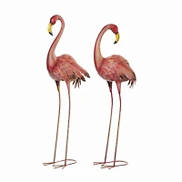 Pink Flamingo Garden Sculpture Set