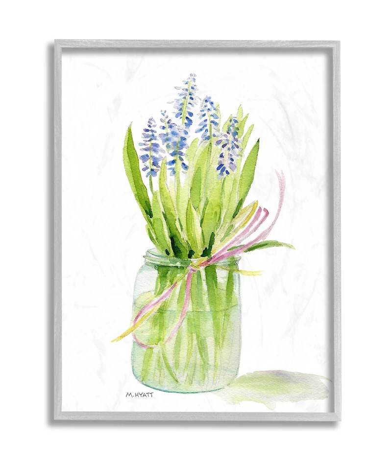 Stupell Industries Blue Hyacinth Flower Arrangement Wall Art in Gray Frame