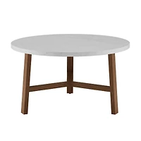 Faux White Marble & Acorn Mid-Century Modern Round Coffee Table