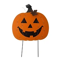 Glitzhome® 30" Orange Lighted Metal Halloween Pumpkin Yard Stake