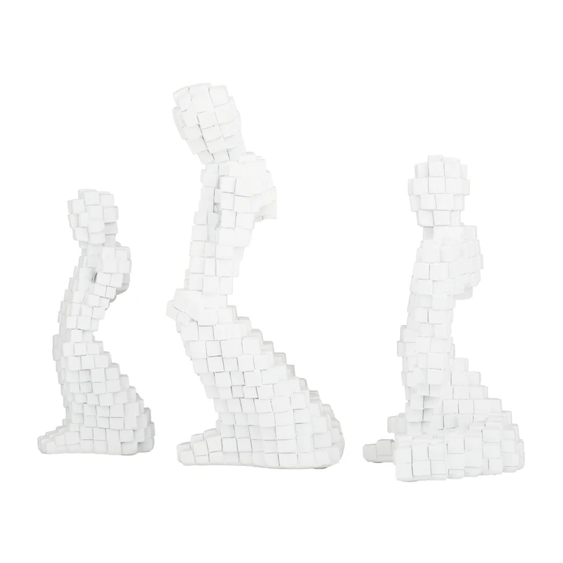 Set of 3 White Polystone Contemporary Sculptures, 13" x 6" x 6"