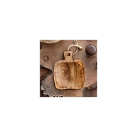 Hello Honey® 9" Hand-Carved Mango Wood Serving Board with Handle & Jute Tie