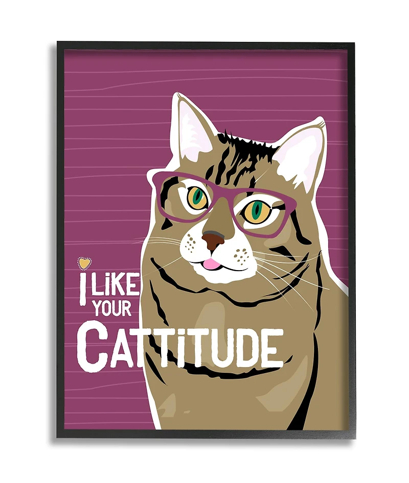 Stupell Industries Like Your Cattitude Phrase Cat With Glasses Pet in Frame Wall Art