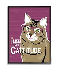 Stupell Industries Like Your Cattitude Phrase Cat With Glasses Pet in Frame Wall Art
