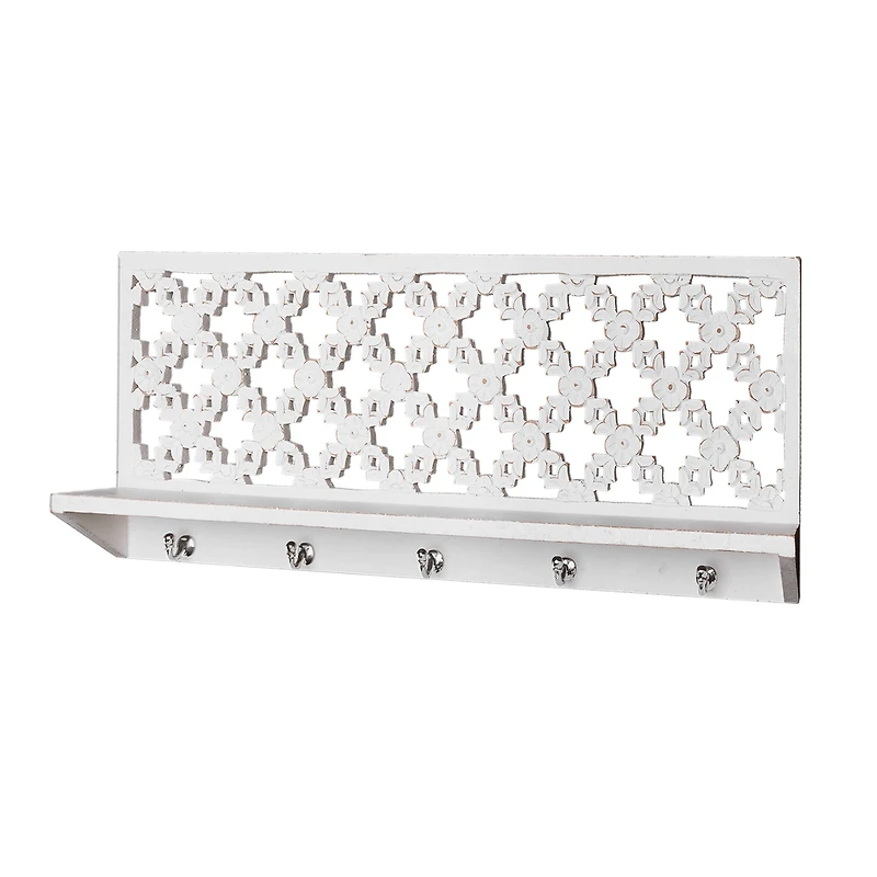 30" White Hand-Carved Floating Wall Shelf