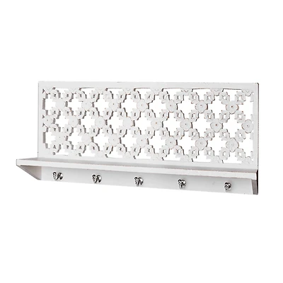 30" White Hand-Carved Floating Wall Shelf