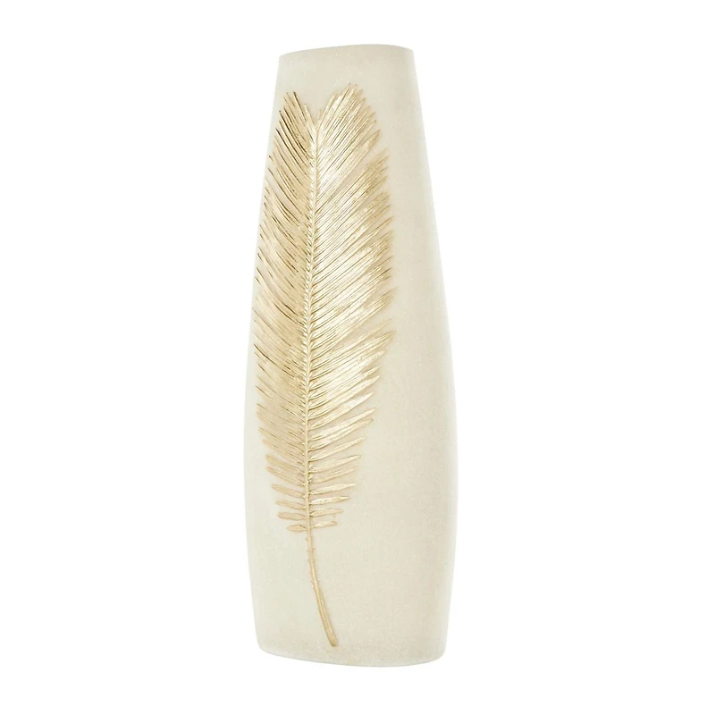 Cream Polystone Vase with Gold Leaf Relief