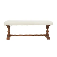 Cream Fabric Bench with Brown Turned Legs