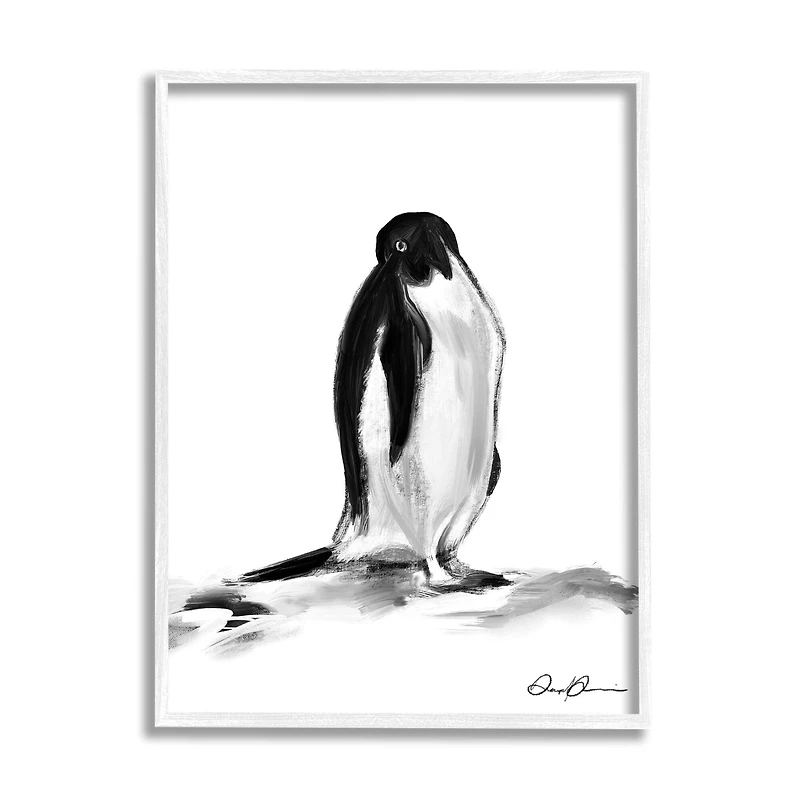 Stupell Industries Bashful Penguin Giclée Textured Farmhouse Framed Wall Art