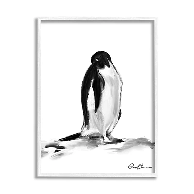 Stupell Industries Bashful Penguin Giclée Textured Farmhouse Framed Wall Art