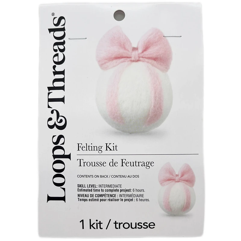 Christmas Pink & White Ball with Bow Felting Kit by Loops & Threads®