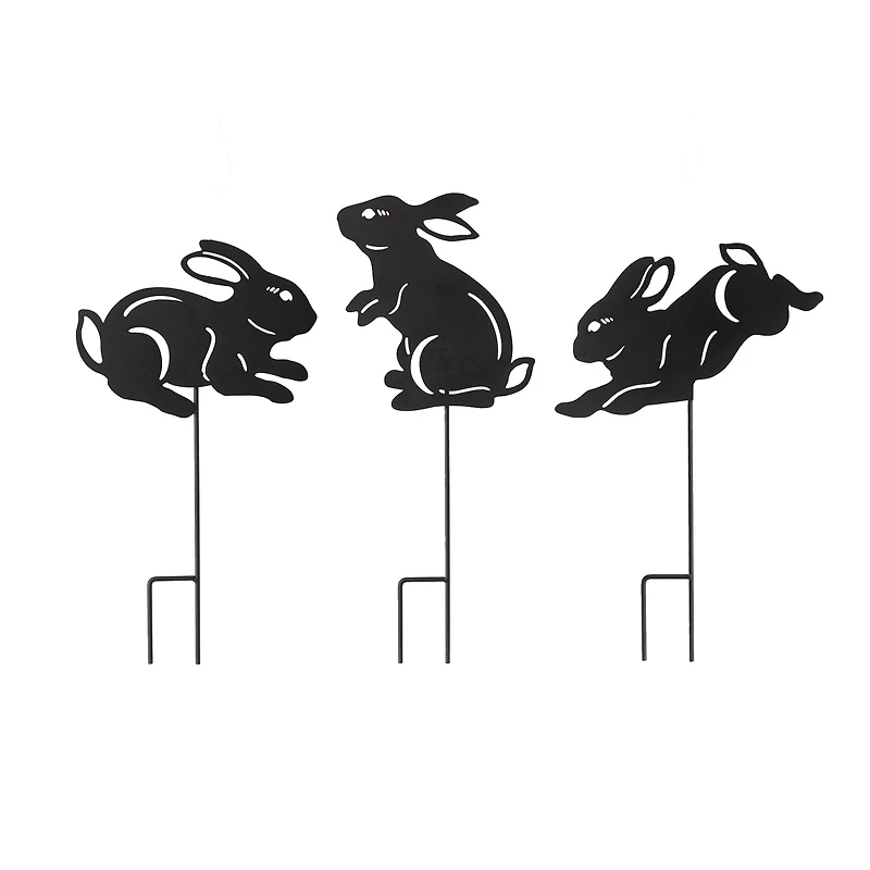 Glitzhome® 18" Black Metal Rabbit Silhouette Yard Stake Set