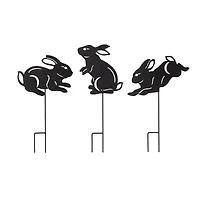 Glitzhome® 18" Black Metal Rabbit Silhouette Yard Stake Set