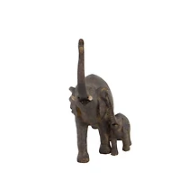 11" Brown Eclectic Polystone Elephants Sculpture