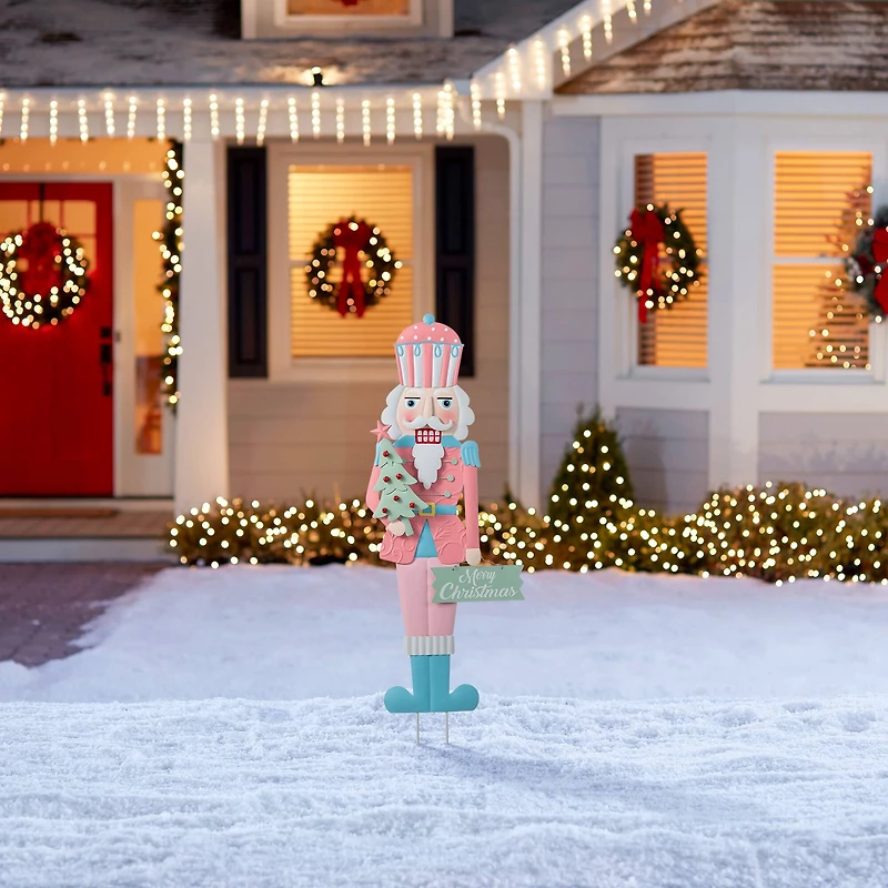 Glitzhome® 36" Metal Christmas Pink Nutcracker Yard Stake