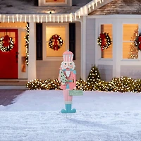 Glitzhome® 36" Metal Christmas Pink Nutcracker Yard Stake