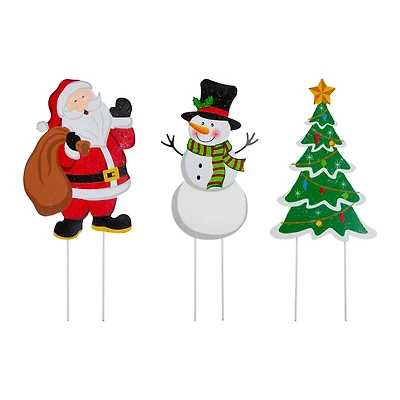 Glitzhome® 2ft. Metal Santa, Snowman & Tree Yard Stake Set