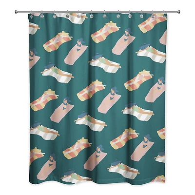 Navy Sun Bathers Pattern Shower Curtain