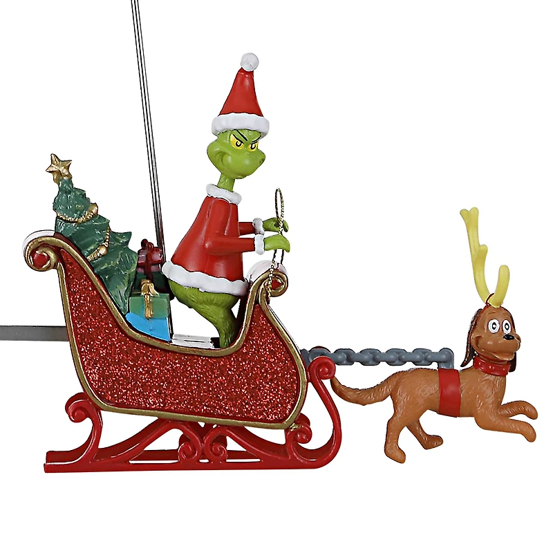 Mr. Christmas Animated Grinch Sleigh Tree Topper with Banner 