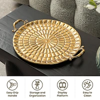 Glitzhome® Gold Round Metal Embossed Decorative Trays Set