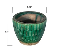 Hello Honey® Distressed Green Tile Terracotta Planter