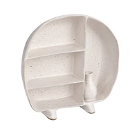 Hello Honey® 8.5" Cream Stoneware Footed Shelf with 4 Compartments & Attached Vase with Reactive Glaze