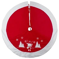 46" Red & White Reindeer Embroidered Christmas Tree Skirt