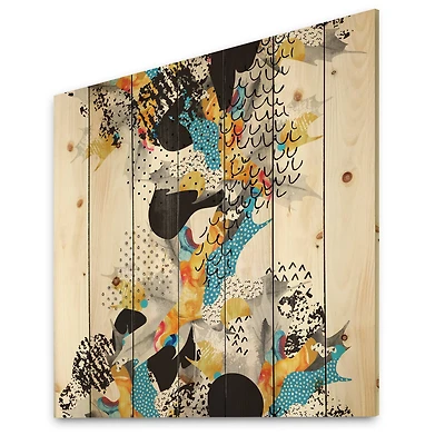 Designart - Minimal Fluid Shapes In Bauhaus Memphis Style - Modern Print on Natural Pine Wood
