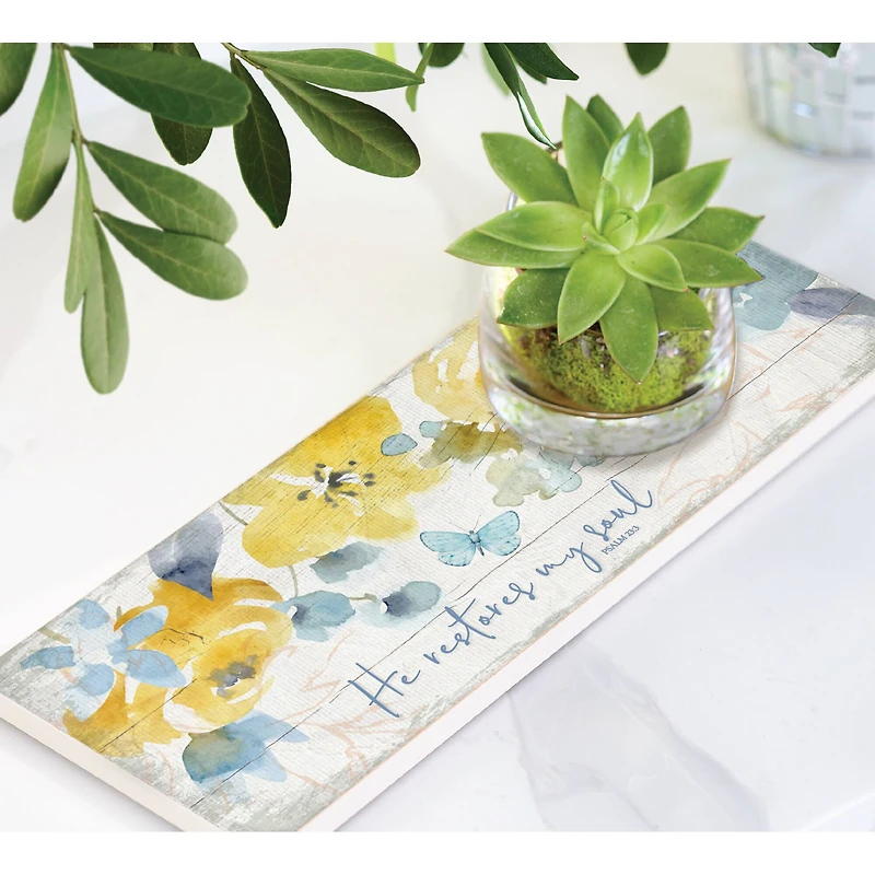 6" x 15.75" He Restores My Soul Wood Plaque