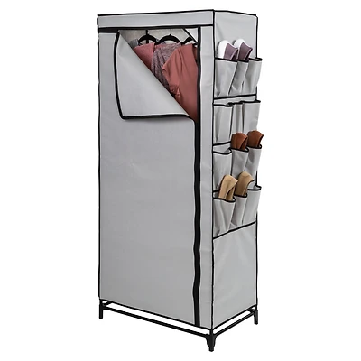 Honey Can Do 27" Gray Portable Wardrobe Closet with Cover & Side Pockets