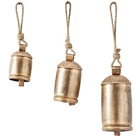 Silver Metal Bohemian Decorative Cow Bell, Set of 3" 13", 10", 8"